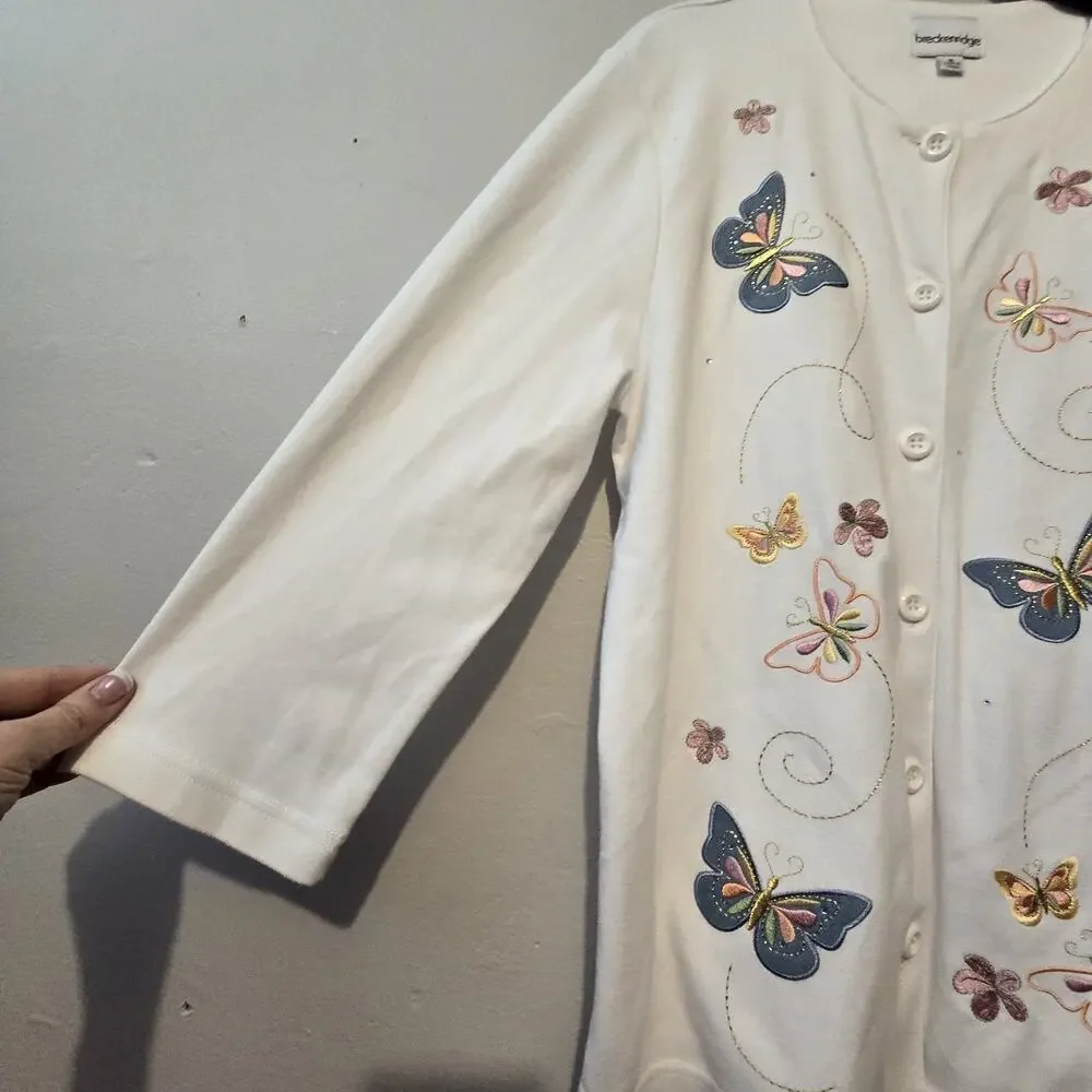 Breckenridge Embroidered Butterfly Cardigan Women MED Pastels Cottage Boho Fairy